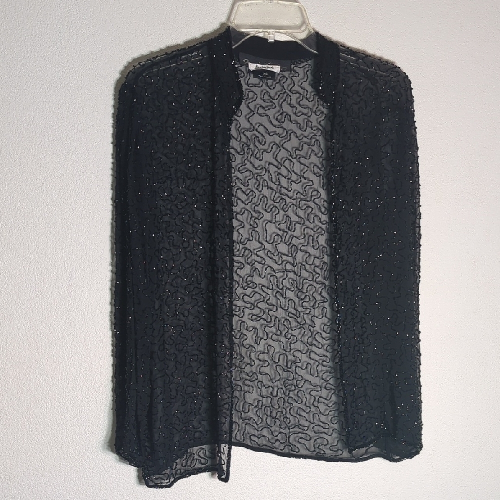 Citi by Yansi Fugel Womens Jacket 100% Silk Beaded Black Tie Special Occasion XS